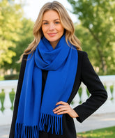 Comprar echarpe feminina cashmere azul premium elegante com franjas em promoção ANELLIMN